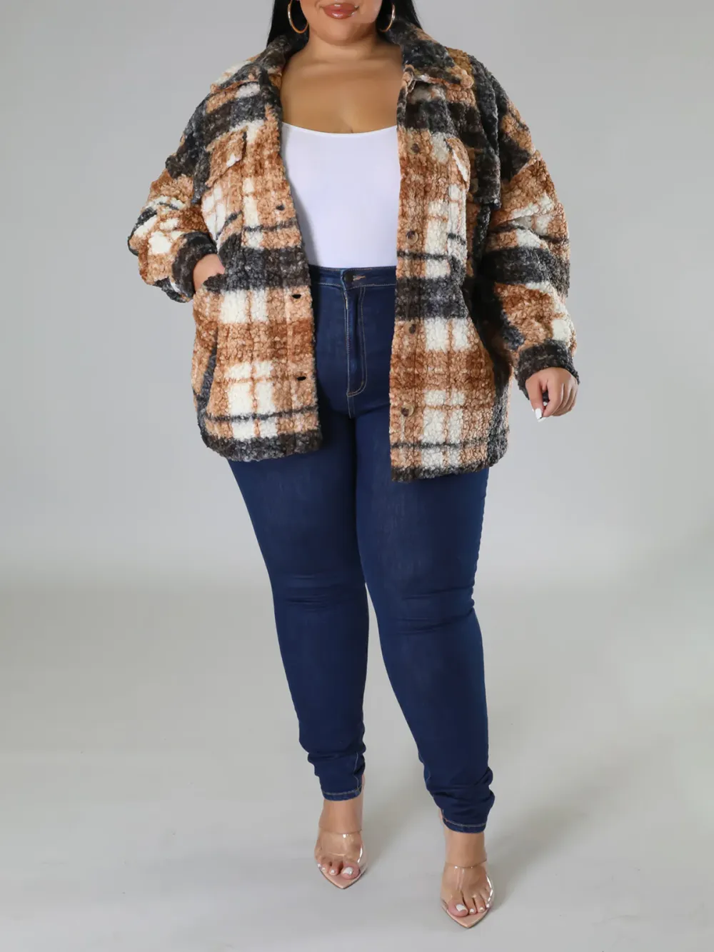 Plus-Size Fashion Plaid Jacket For Women