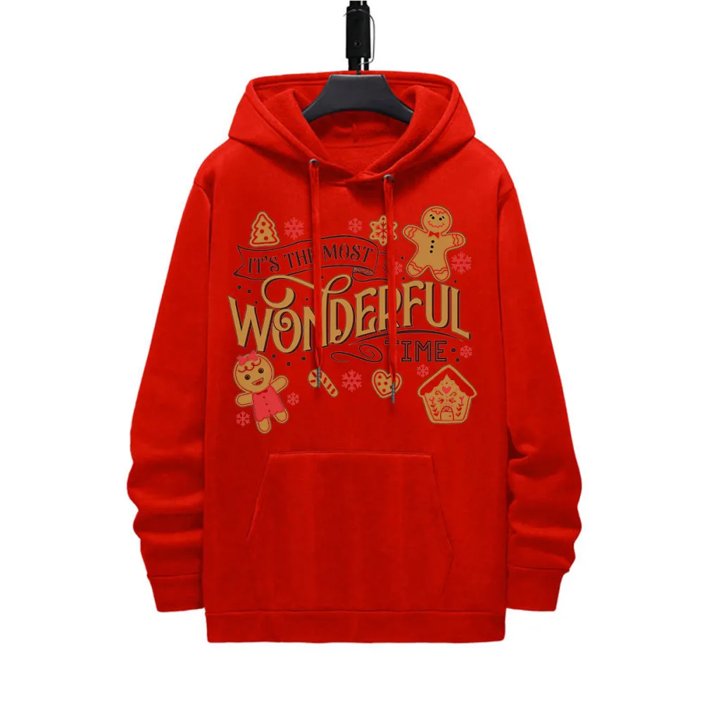 ITS THE MOST WONDERFUL TIME CHRISTMAS PATTERN PRINTED HOODIE