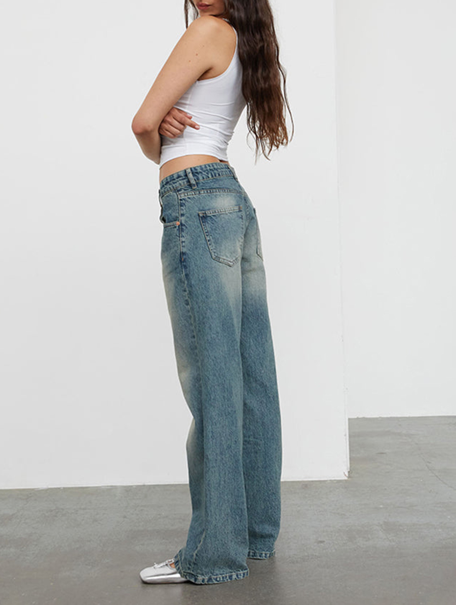 Dirty Blue Low Rise Parallel Jeans