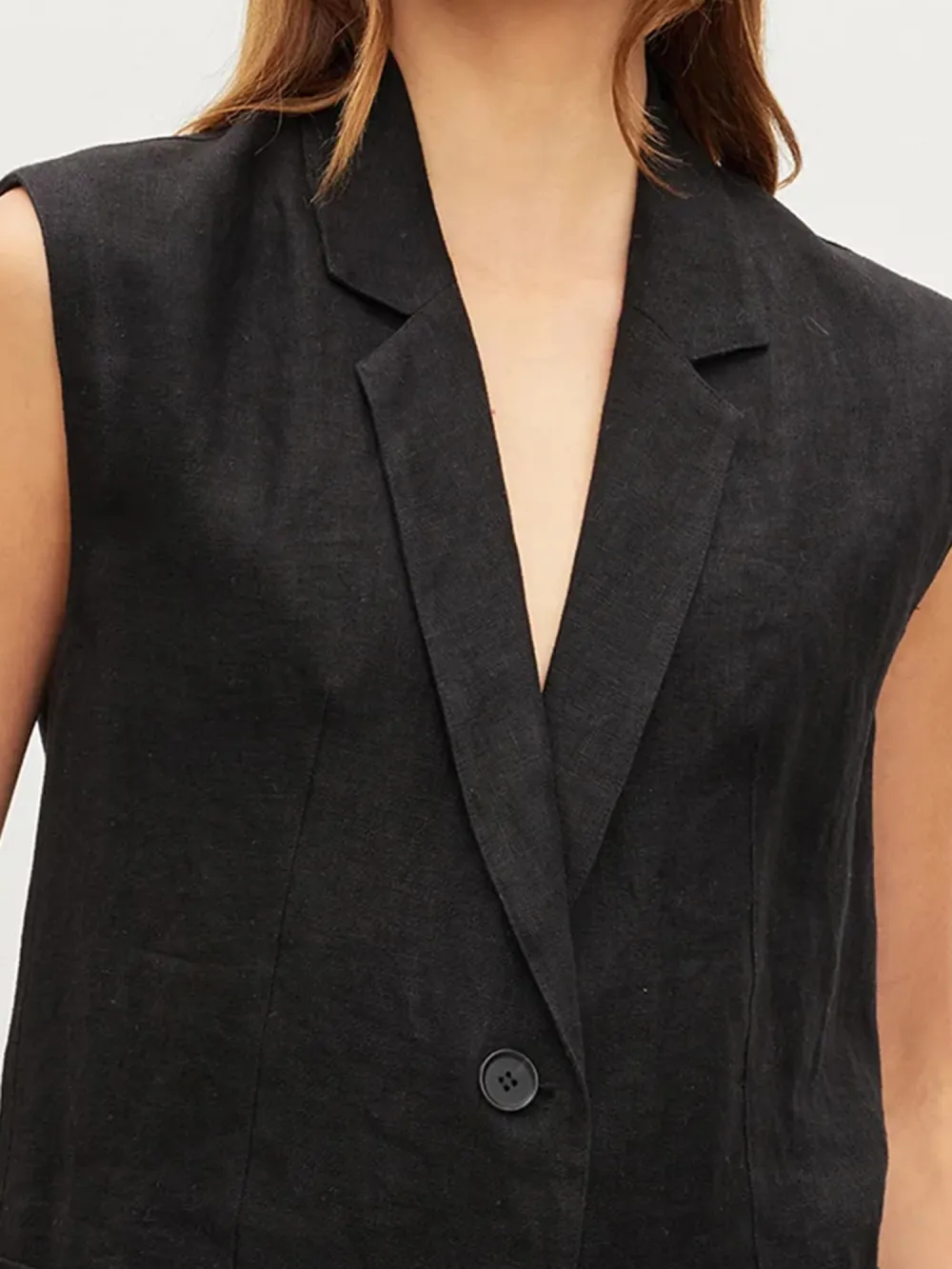 Bethan Heavy Linen Sleeveless Blazer