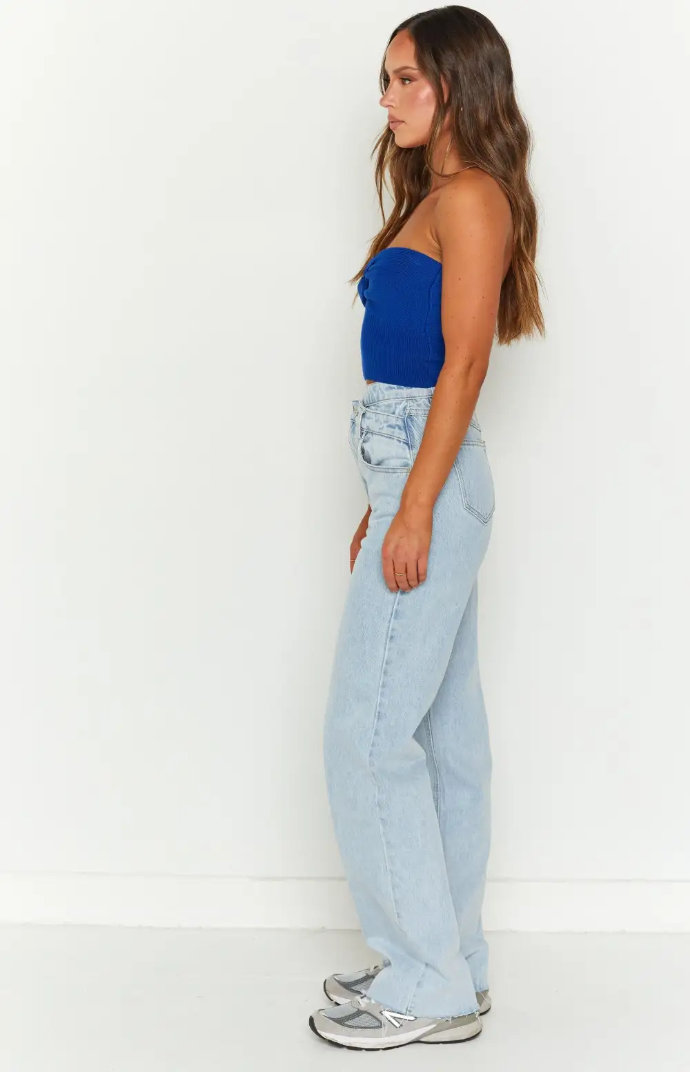 Kansis Light Blue Uneven Waist Jeans