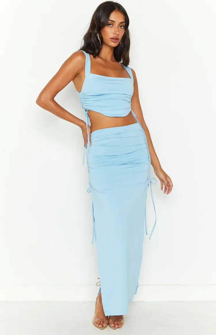 Farrar Blue Ruched Maxi Skirt