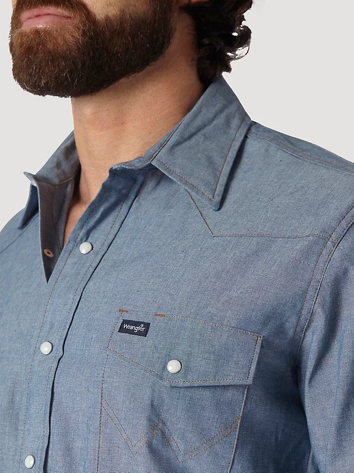 COWBOY CUT® WORK WESTERN RIGID DENIM LONG SLEEVE SHIRT IN RIGID INDIGO