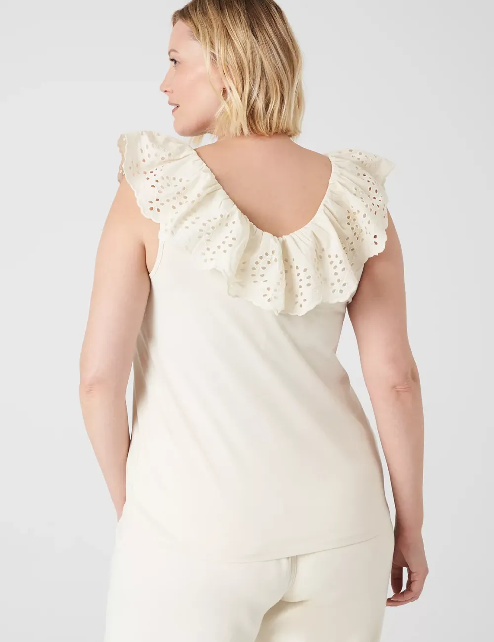 Woven Eyelet Ruffle Knit Tank