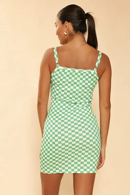 Checkered rib knit tank top dress