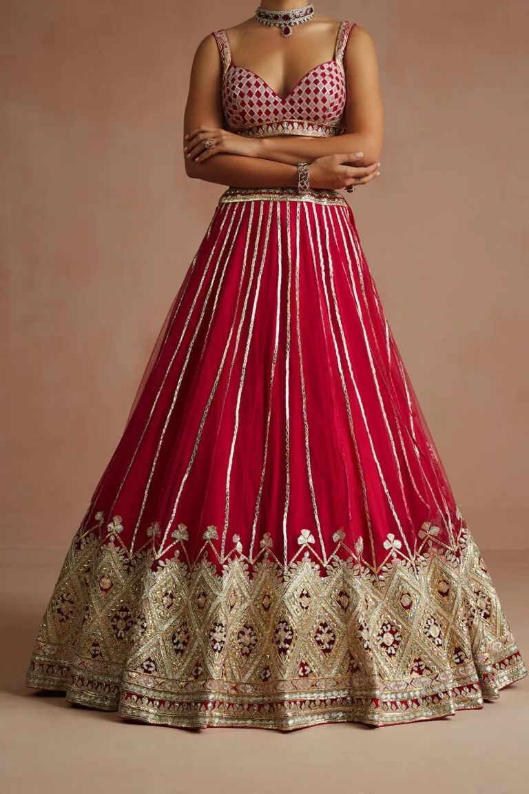 Crimson Geometric Gota Embroidered Lehenga