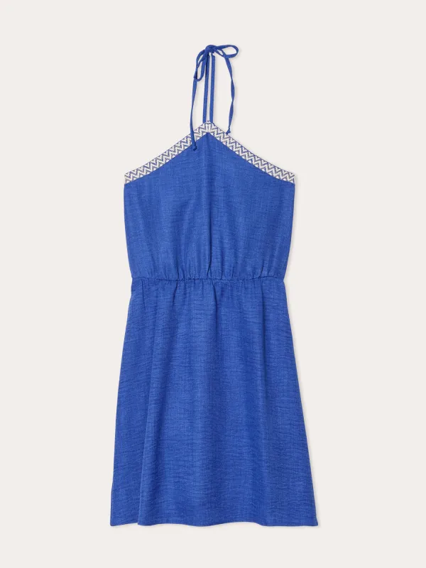 Robe évasée bretelles nouées bleu electrique femme