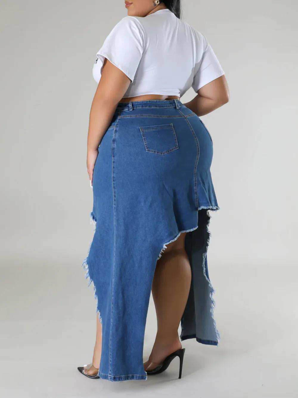 Plus-Size Fashion Women'S Denim Split Hip Skirt