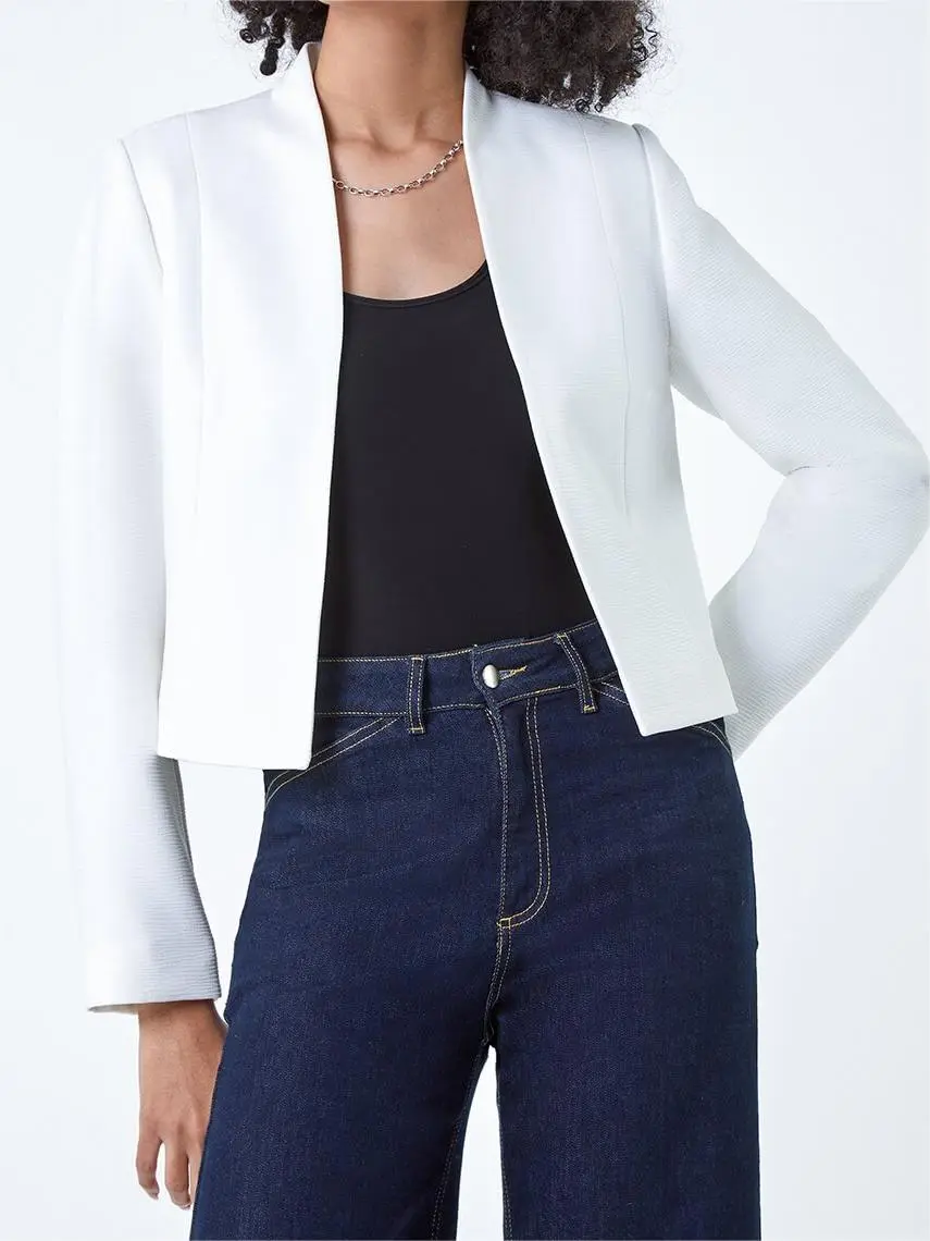 Ivory Textured High Neck Jacket