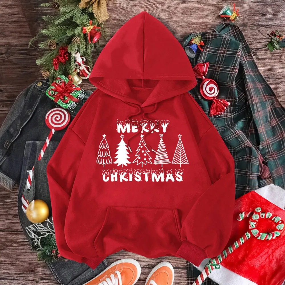 CHRISTMAS TREES DESIGNED PATTERN PRINTED HOODIE