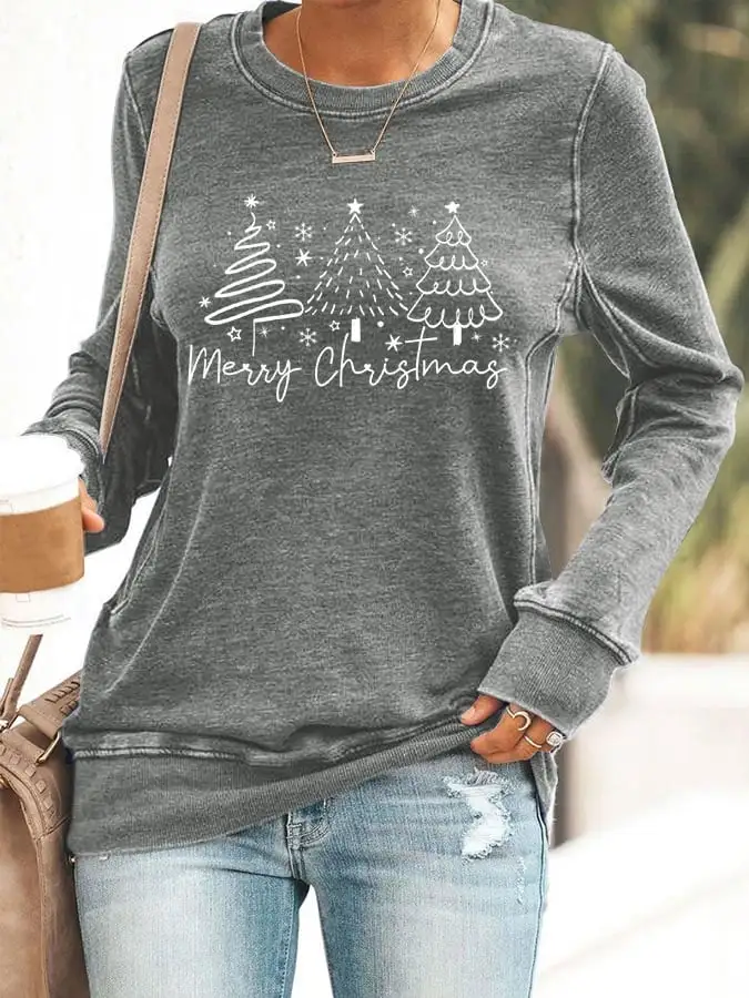 Women's Merry Christmas Print Casual Long Sleeve Sweater