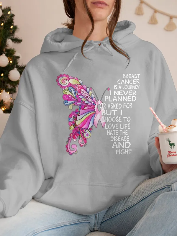 Breast Cancer Print Butterfly Print Hoodie