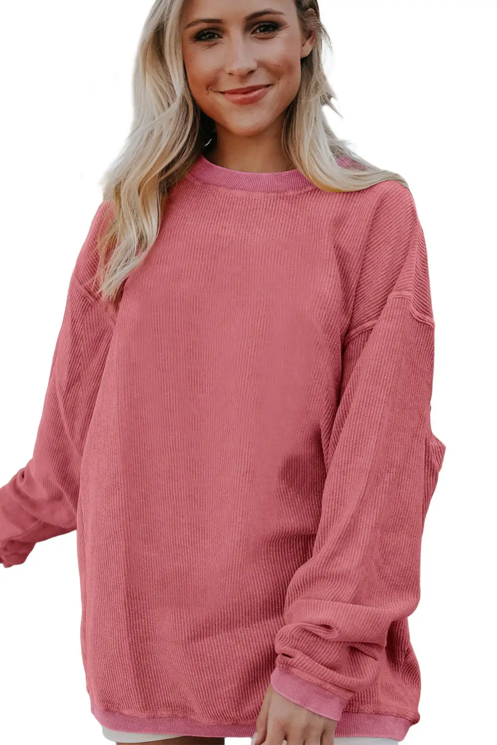 Grass Green Crinkle Rib Drop Shoulder Oversized Sweatshirt