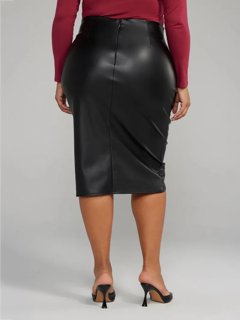 Faux Leather Ruched Wrap Skirt