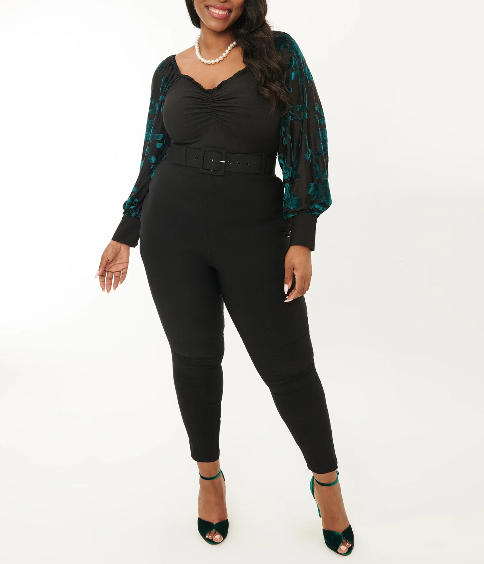 Unique Vintage Plus Size Black Belted Rizzo Cigarette Pants