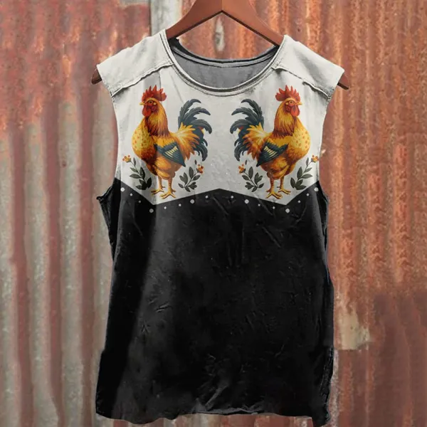 Unisex Vintage Farm Animal Chicken Print Tank Top