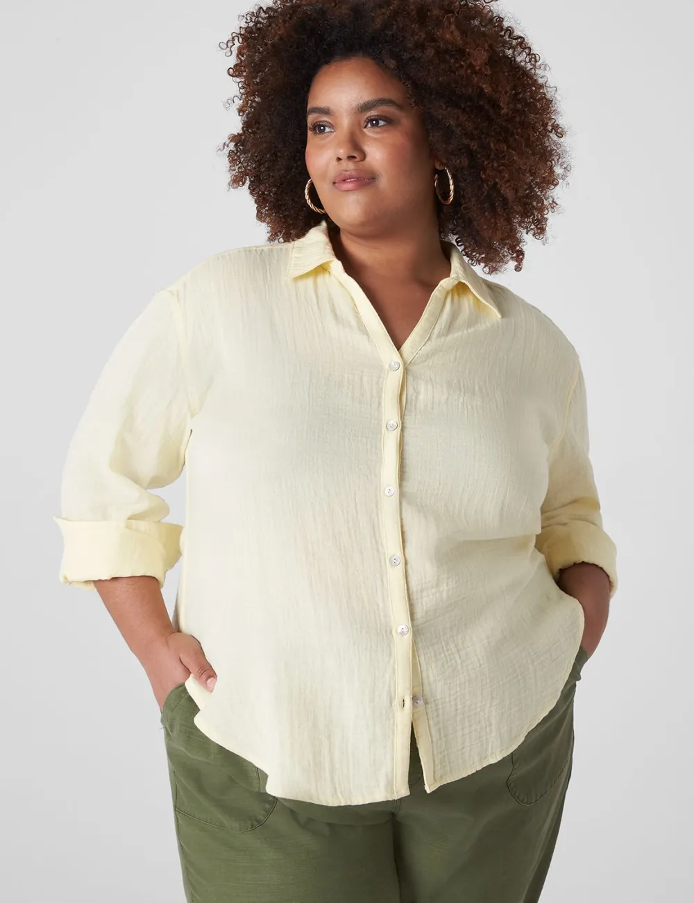 Gauze Long-Sleeve Button-Down Beach Top