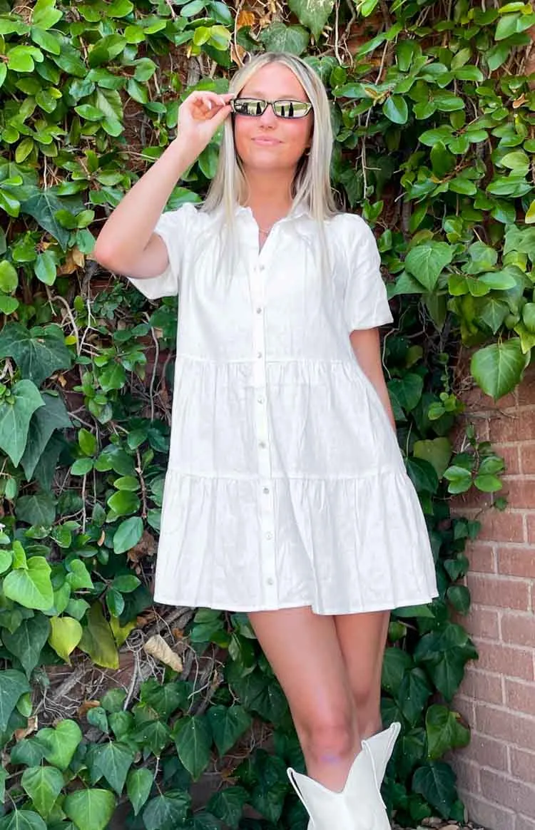 Frances White Linen Tiered Dress