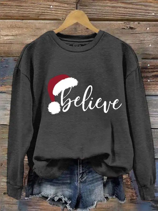 Women's Merry Christmas Christmas Believe Printed Sweatshirt