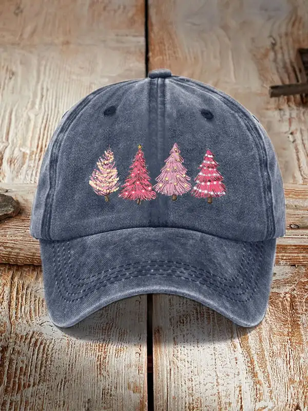 Pink Christmas tree print unisex hat