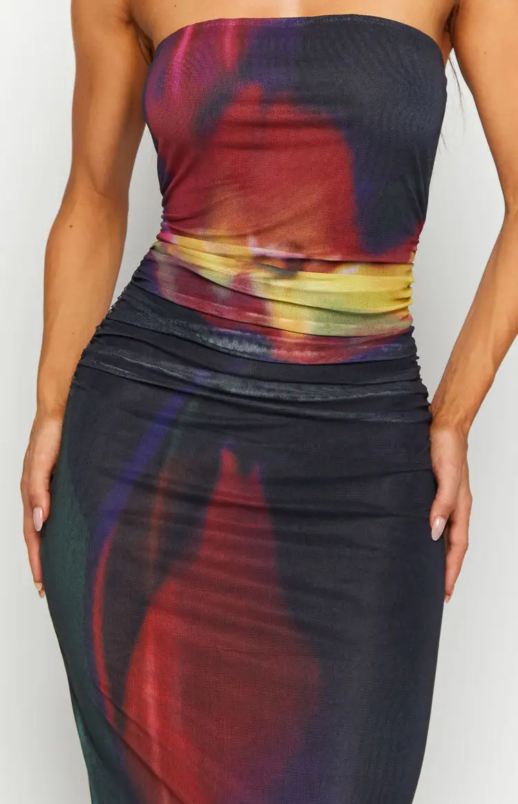 Imogen Black Blurred Tulip Print Maxi Dress