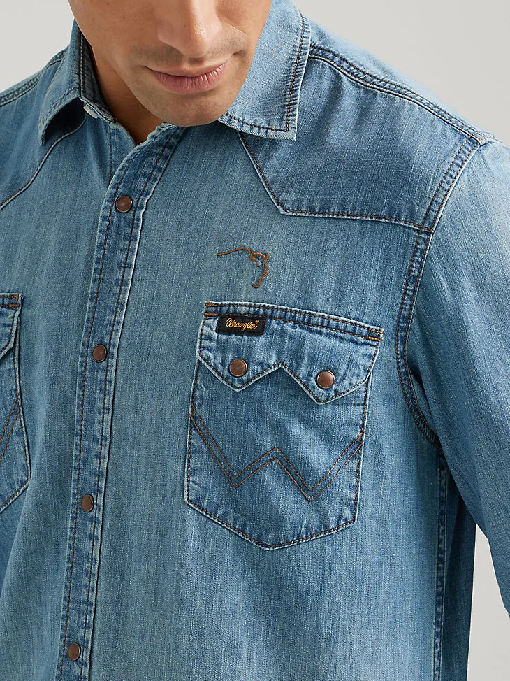 WRANGLER X BUFFALO TRACE™ MEN'S REVIVAL SHIRT IN OAK INDIGO