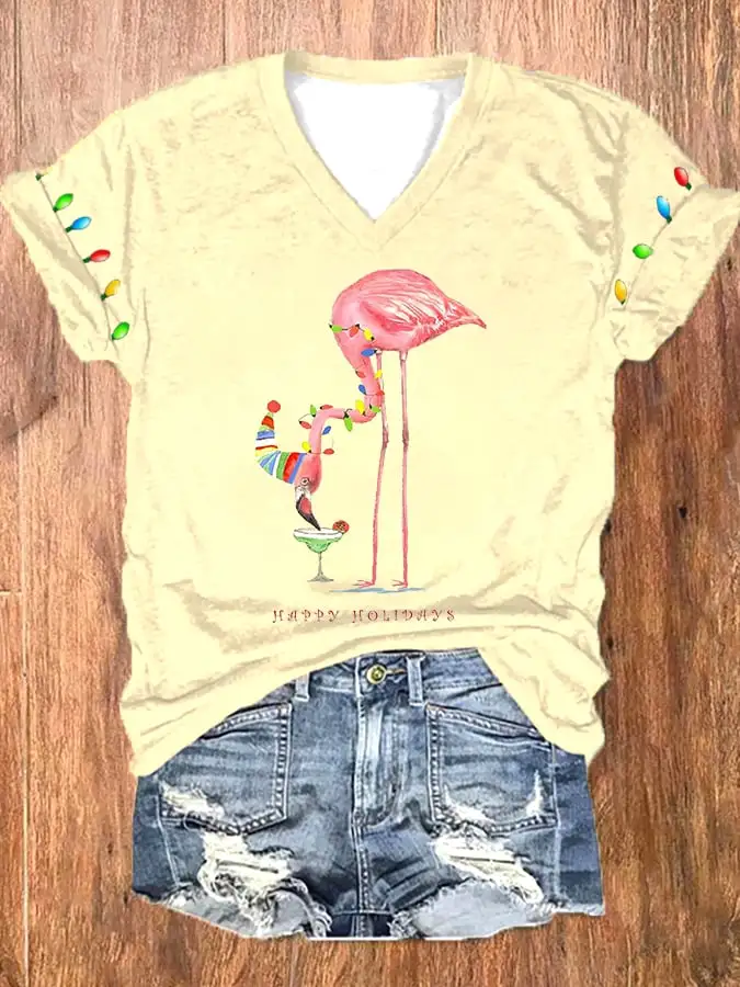 Women's Merry   Flamingo Print T-Shirt