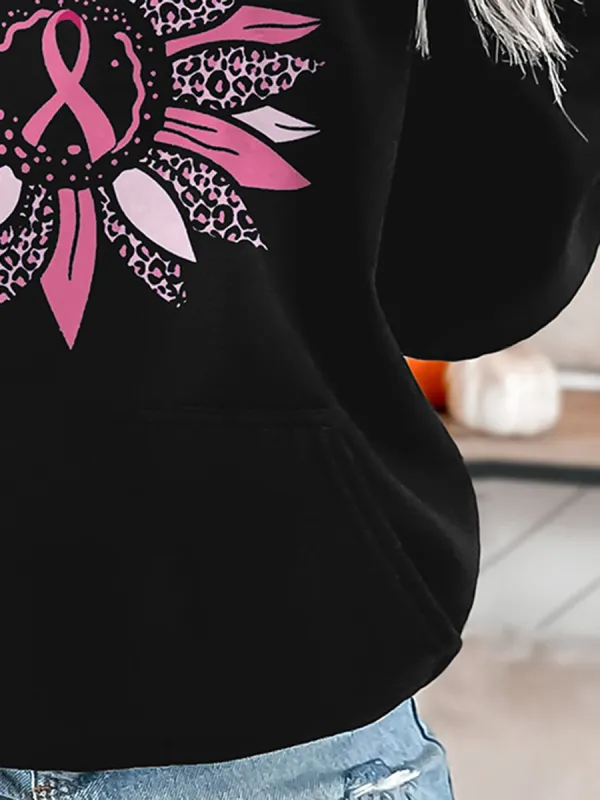 Women's Pink Sunflower Print Hoodie