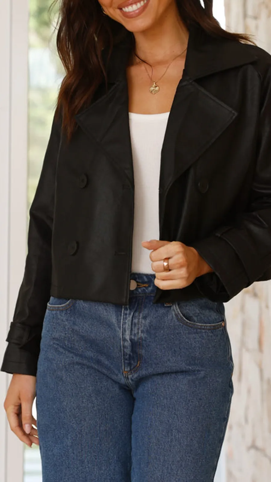 Quintana Cropped Trench Jacket - Black