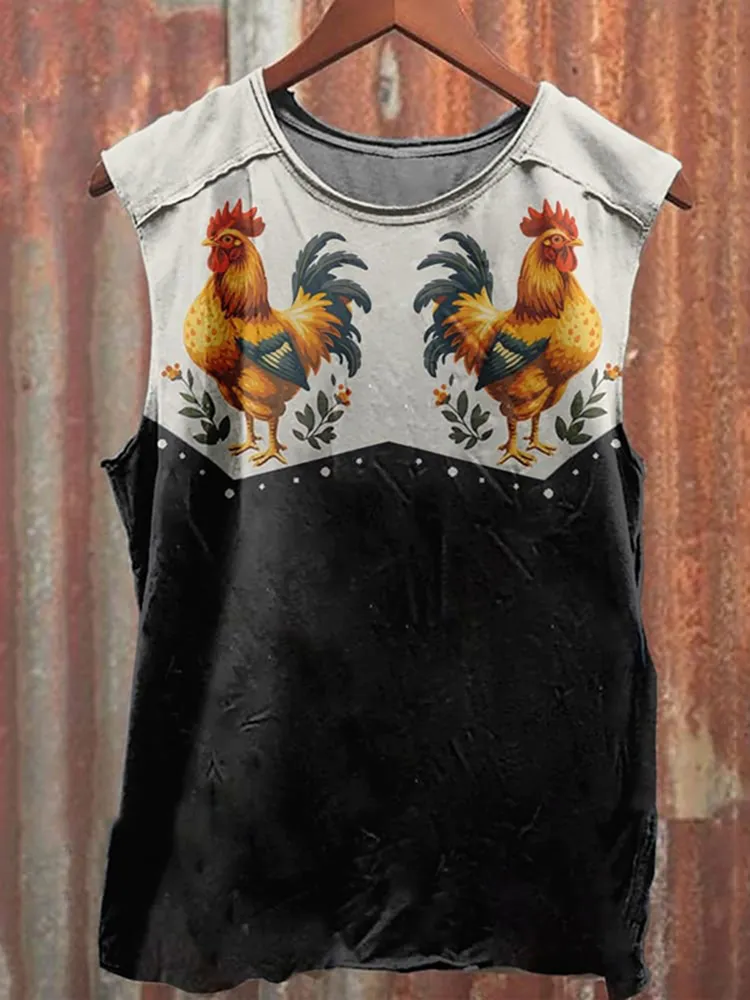 Unisex Vintage Farm Animal Chicken Print Tank Top