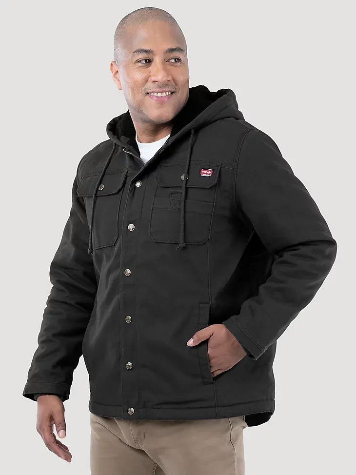 WRANGLER® WORKWEAR SHERPA LINED SHIRT JACKET IN BLACK