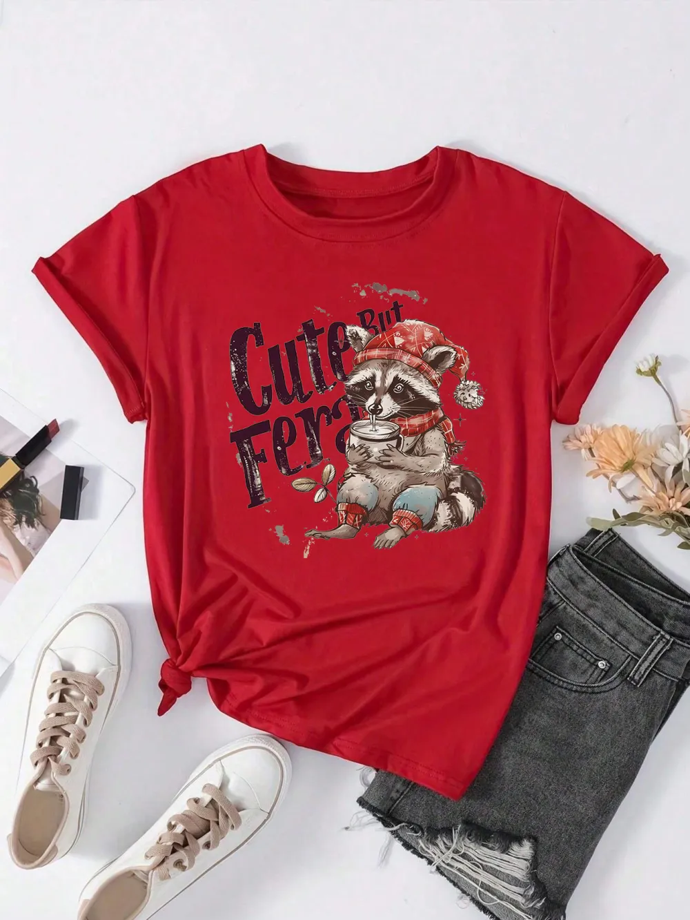 Christmas raccoon Lady T-shirt