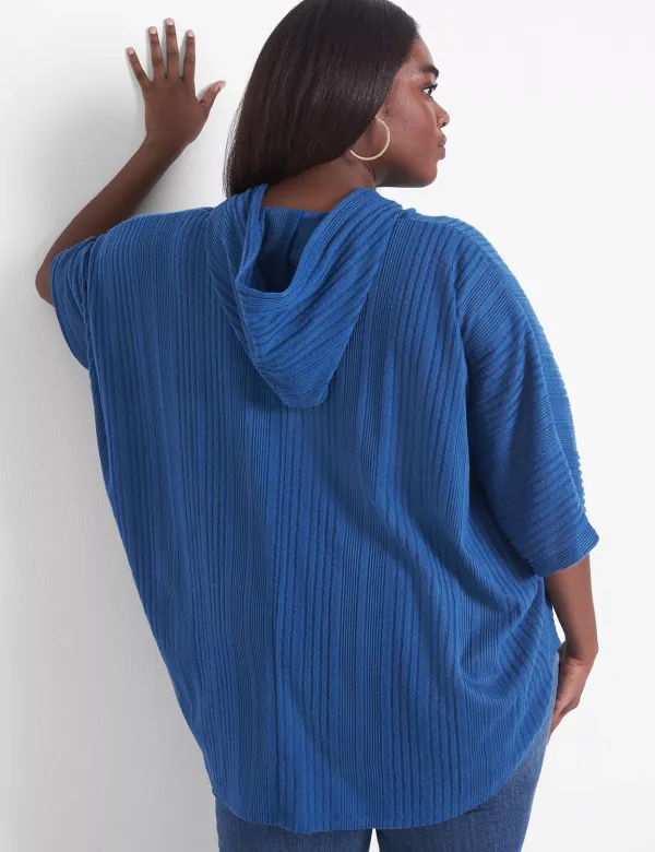 Relaxed Hooded Ribbed Hacci Poncho