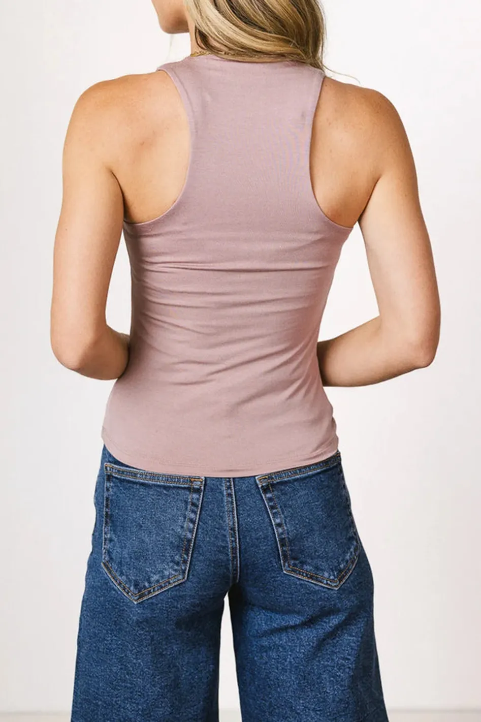 SLEEK JERSEY SOLID TANK IN MAUVE