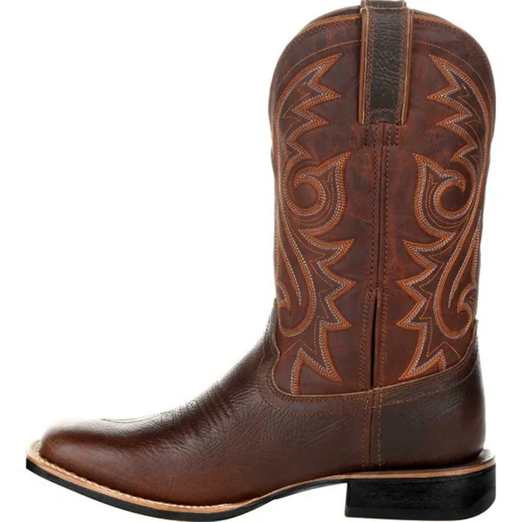 Western Tall Vintage Embroidered Broad Toe Cowboy Boots