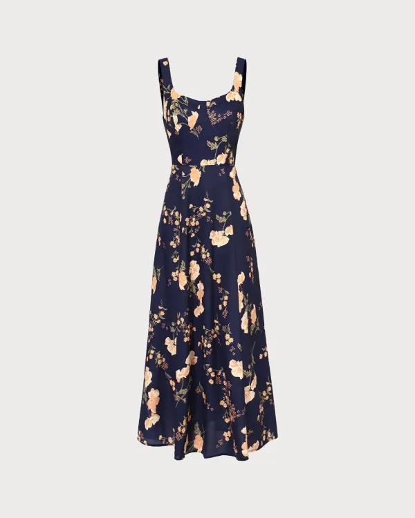 Navy blue long floral dress