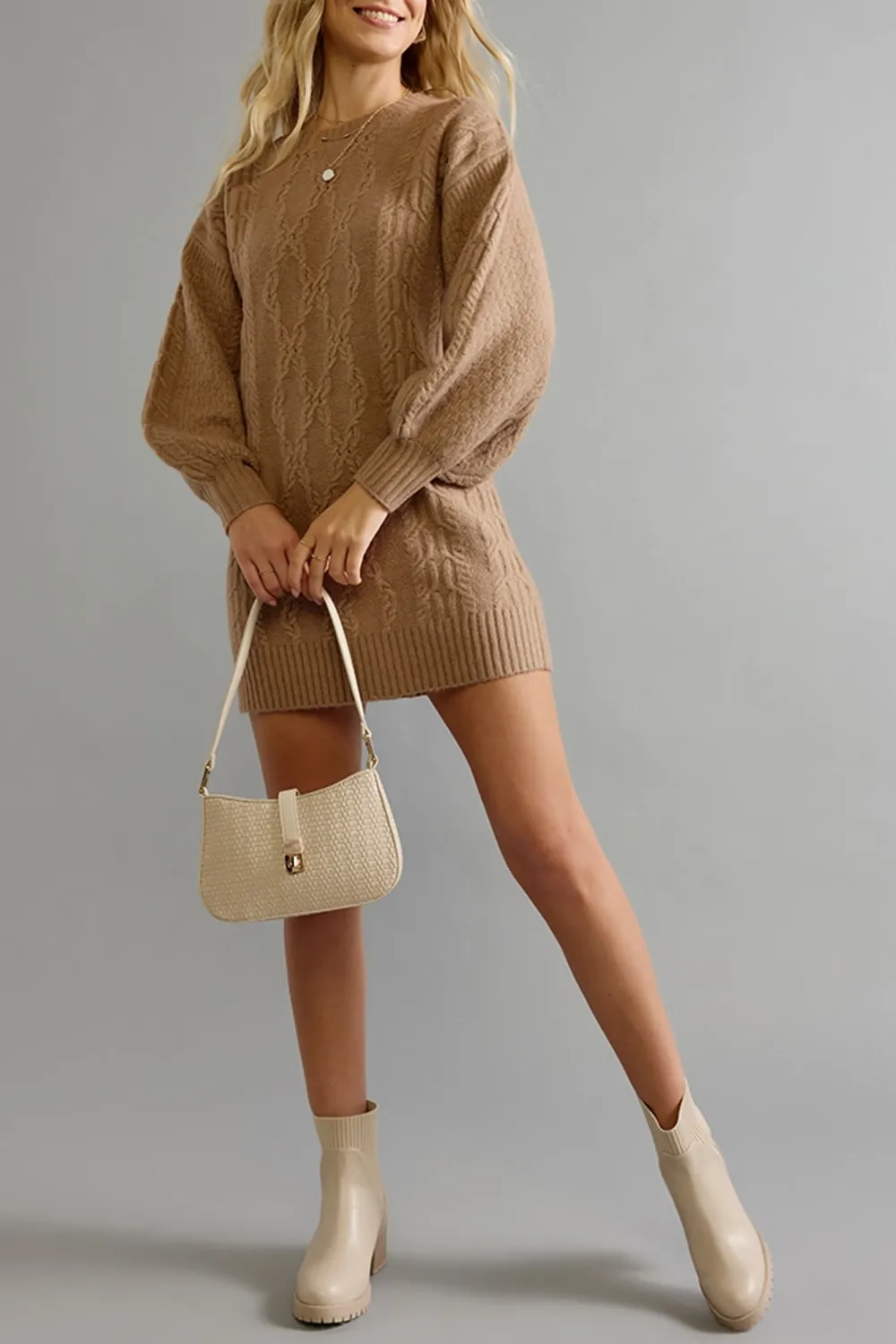 Sheila Cable Knit Sweater Mini Dress