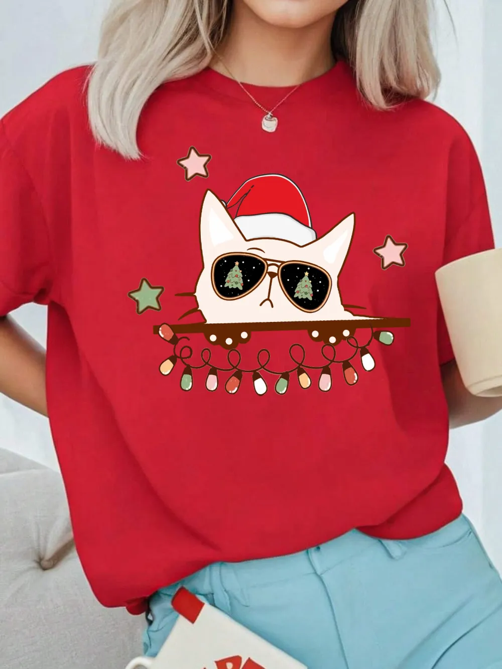 Kitty Santa Lady T-shirt