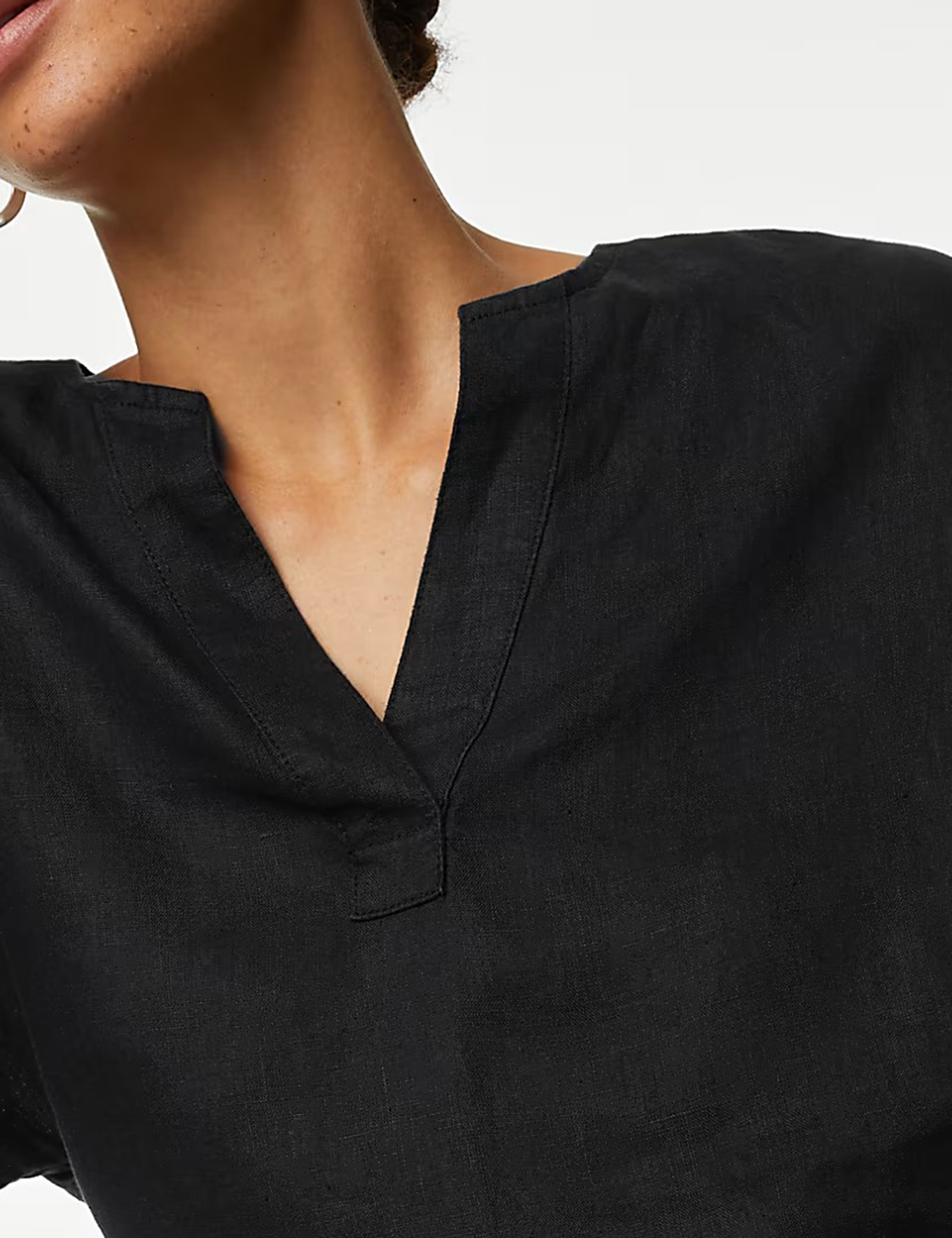 Pure Linen V-Neck Popover Blouse