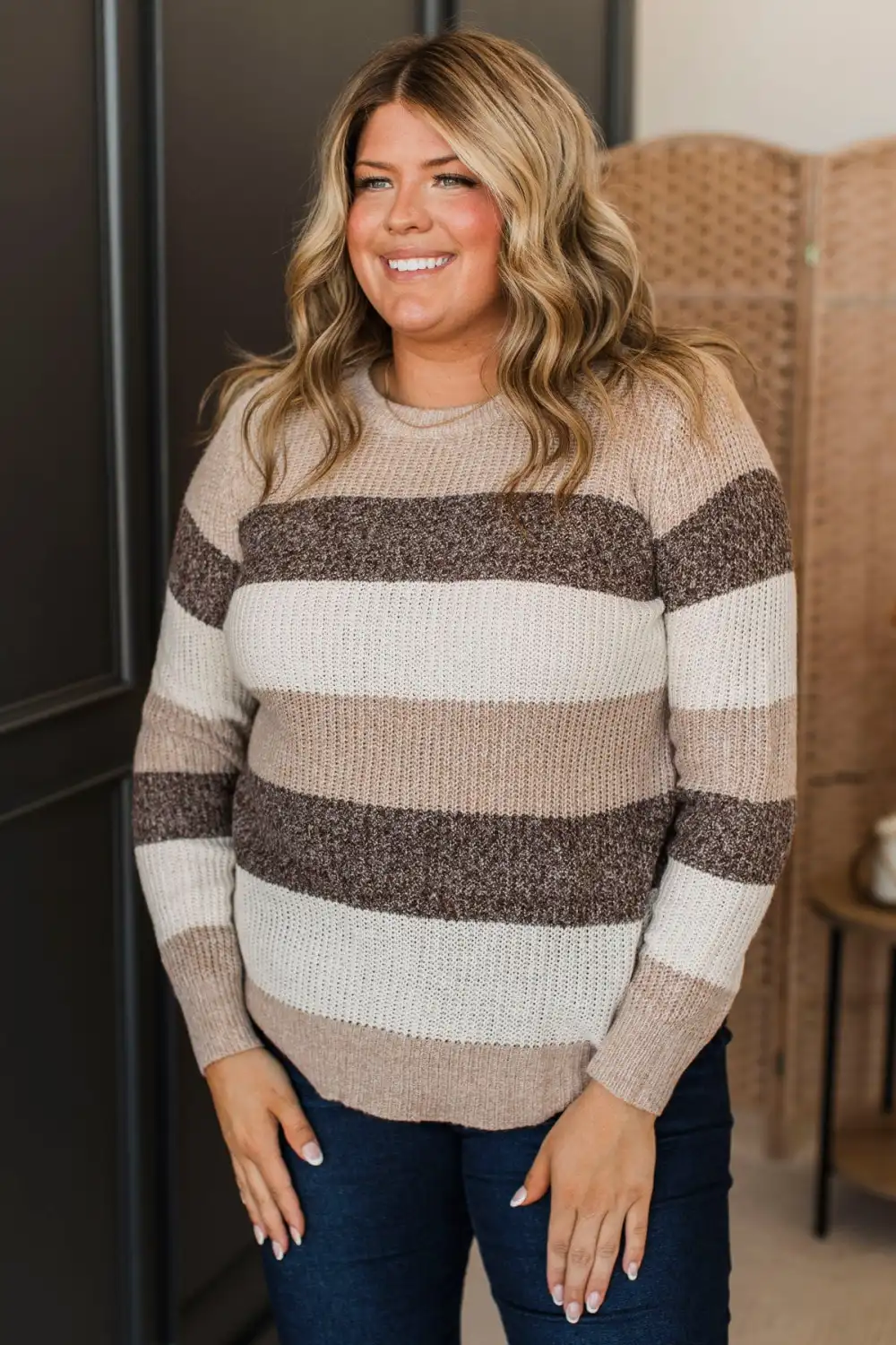 Total Favorite Color Block Sweater- Taupe & Brown