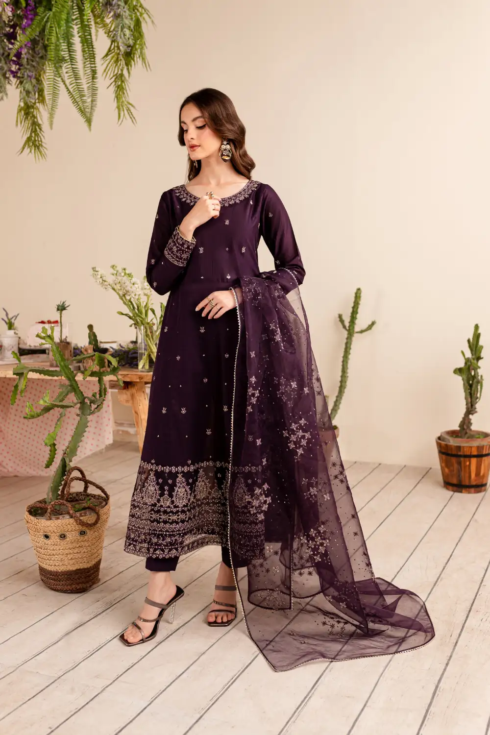 Purple Gold 3Pc - Embroidered Lawn Dress