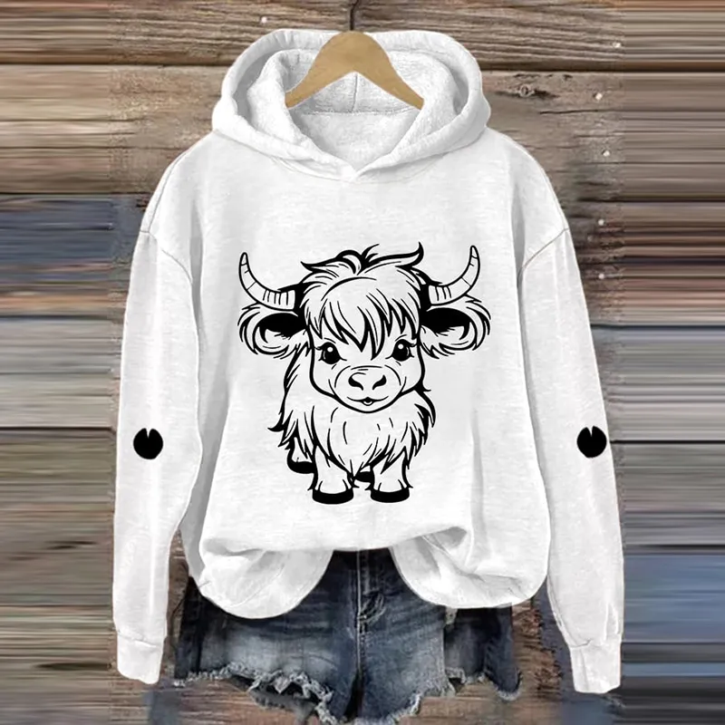 Women's Cute Highland Cow Casual Hoodie