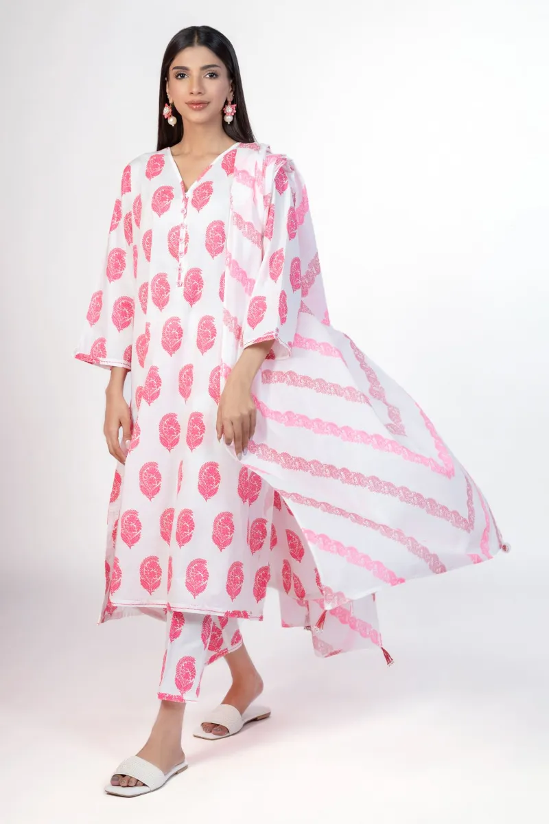 2 Piece Kurta | Embroidered & Pants | Pink