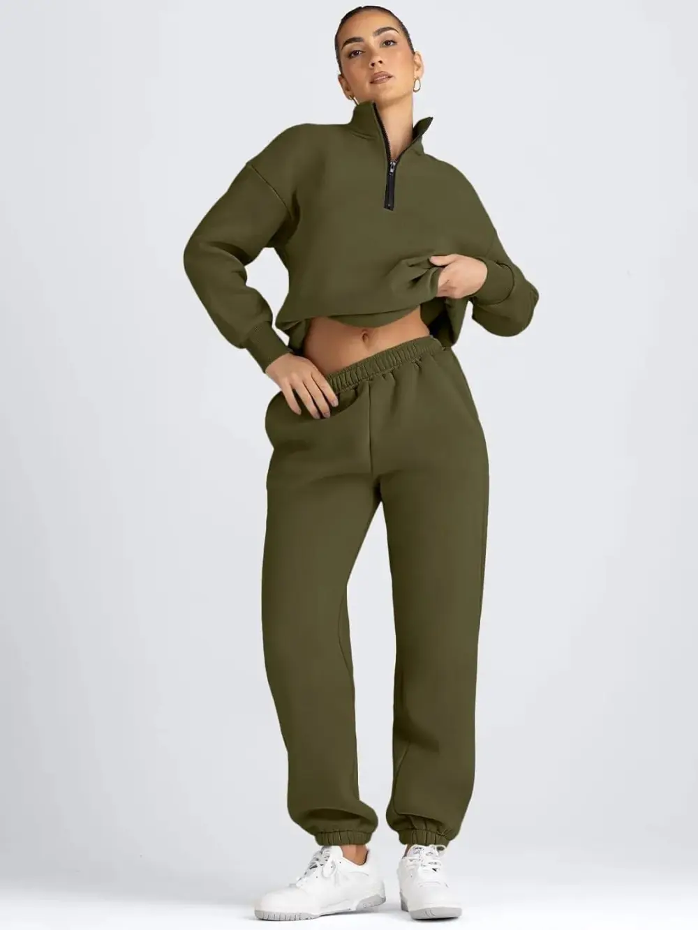 2 Piece Sweatsuits Long Sleeve Half Zip Pullover and Baggy Sweatpants