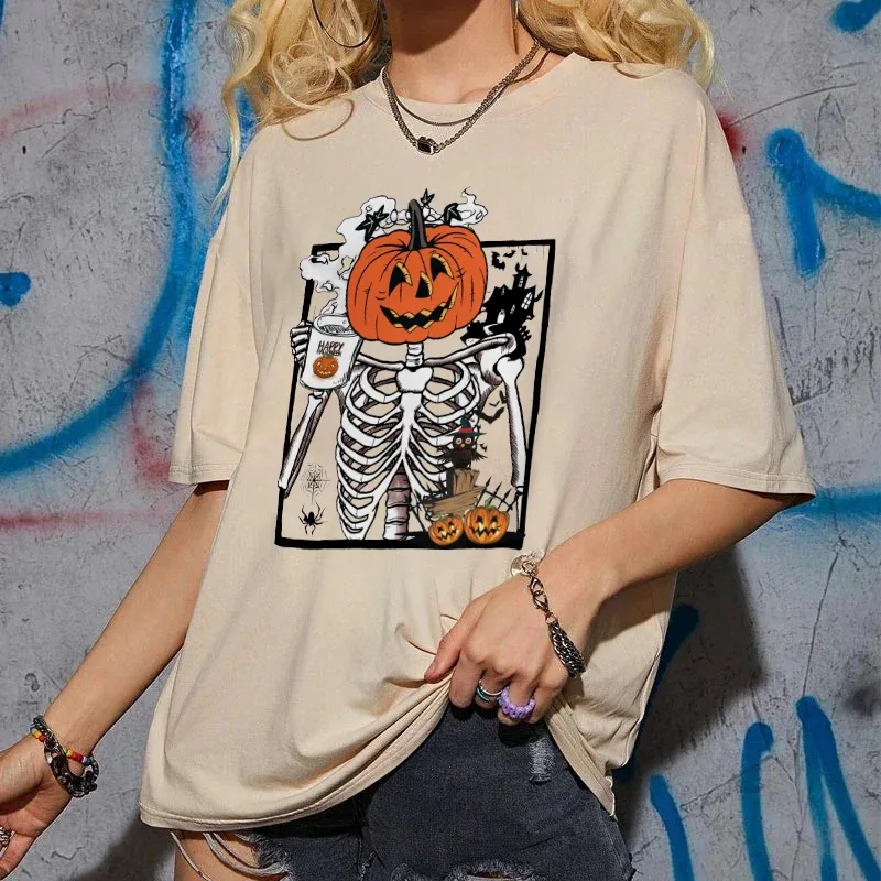 Women's Pumpkin English Halloween Printed T-shirt