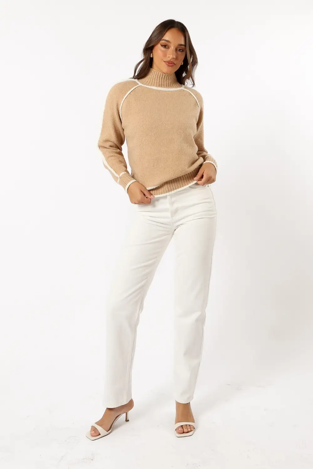 Rylee Contrast Hem Knit Sweater - Camel