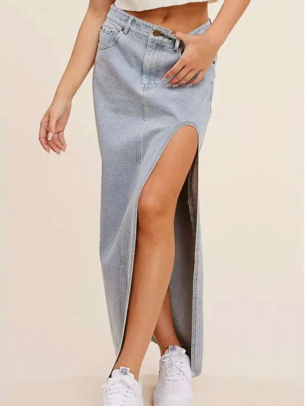 High Slit Denim Maxi Skirt