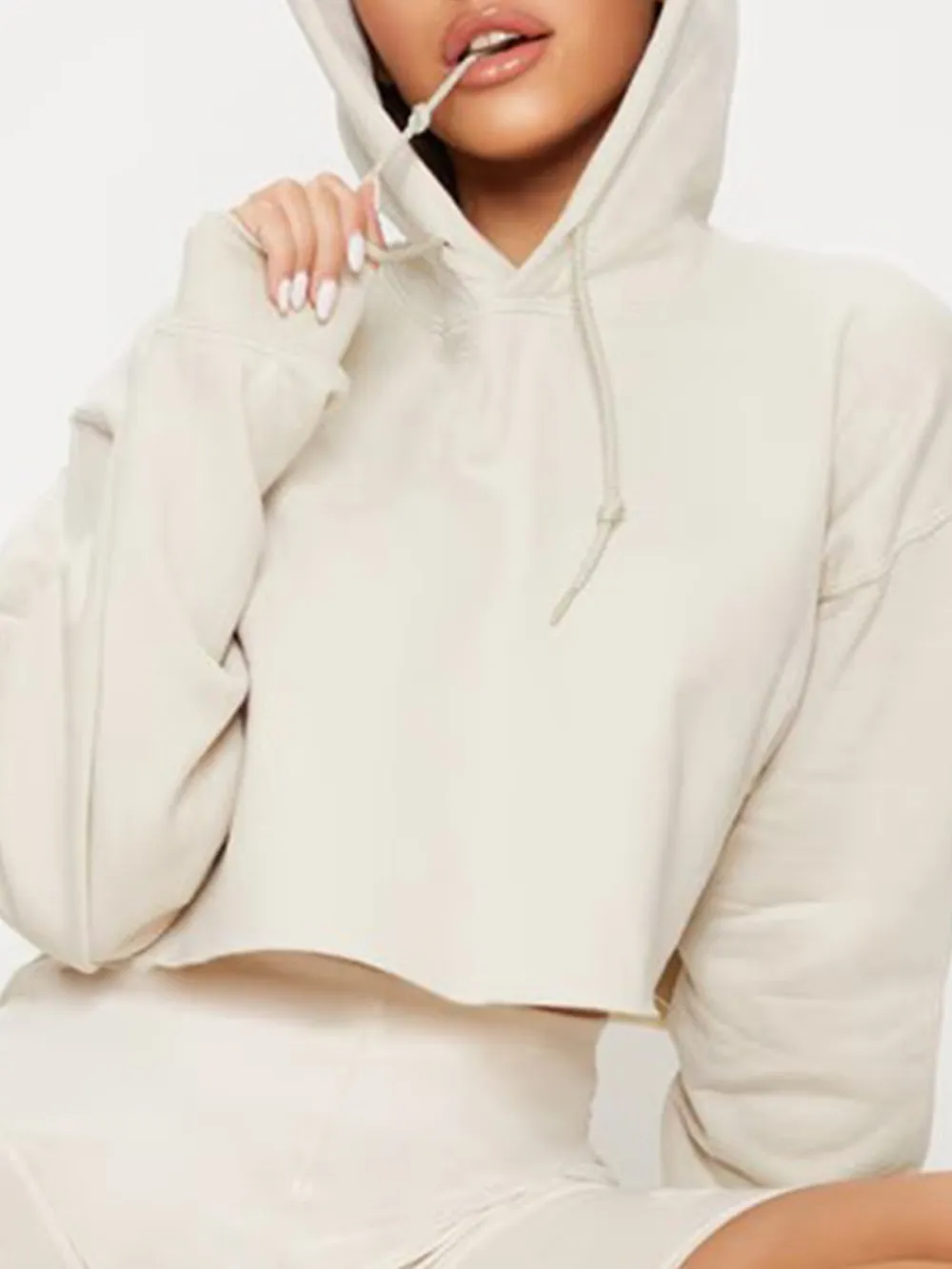 Sand Oversized Fit Cropped Sweat Hoodie