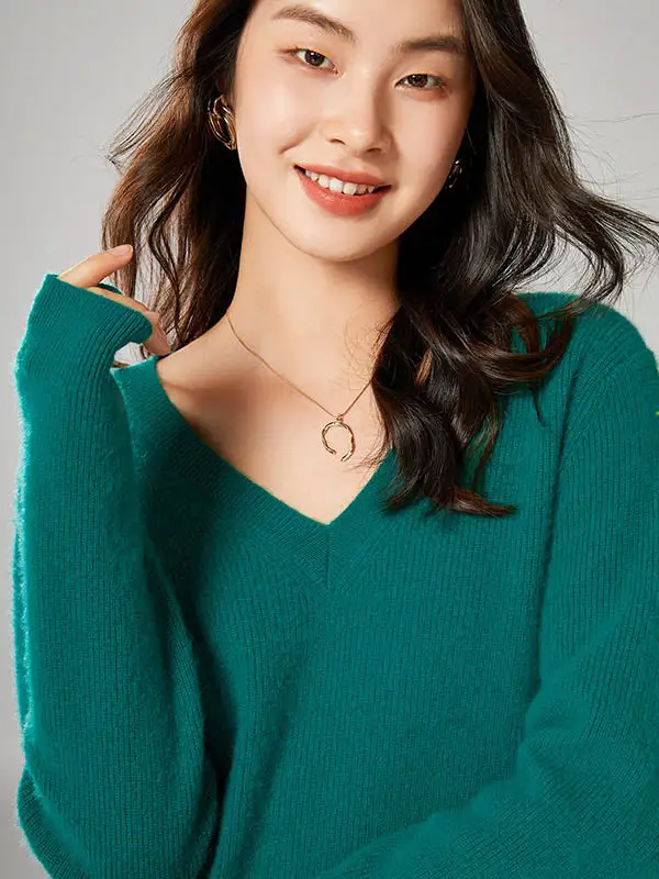 Simple 6 Colors V-Neck Long Sleeves Wool Knitting Sweater