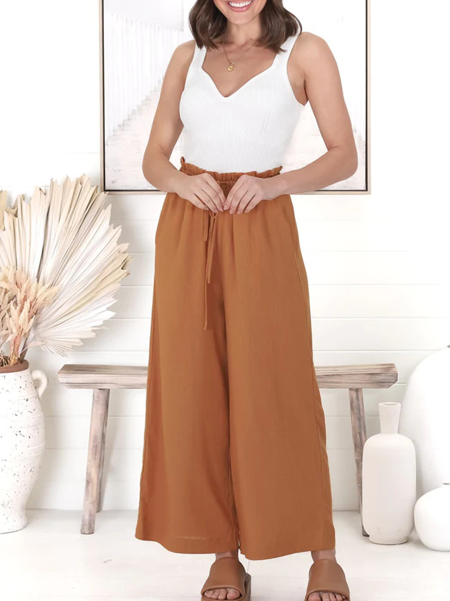 Cotton and linen high-waisted trousers